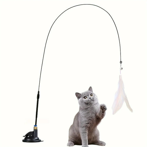 Cat Feather Wand – Bell Teaser with Suction Cup Pole
