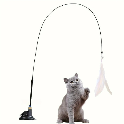 Cat Feather Wand – Bell Teaser with Suction Cup Pole