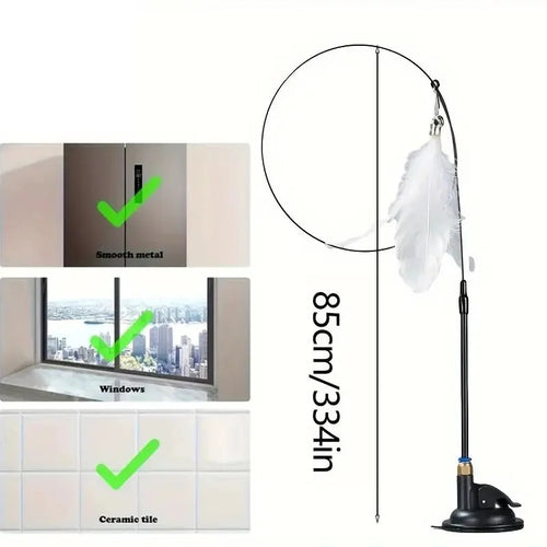 Cat Feather Wand – Bell Teaser with Suction Cup Pole
