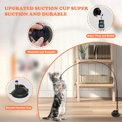 Cat Feather Wand – Bell Teaser with Suction Cup Pole
