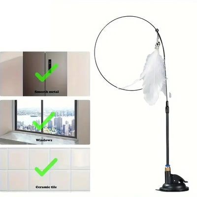 Cat Feather Wand – Bell Teaser with Suction Cup Pole