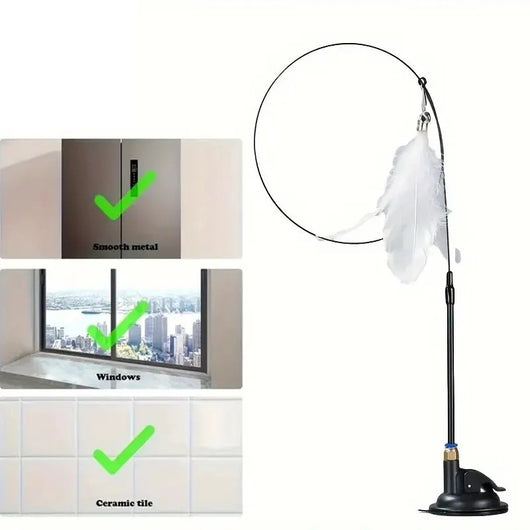 Cat Feather Wand – Bell Teaser with Suction Cup Pole
