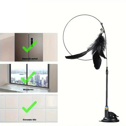 Cat Feather Wand – Bell Teaser with Suction Cup Pole